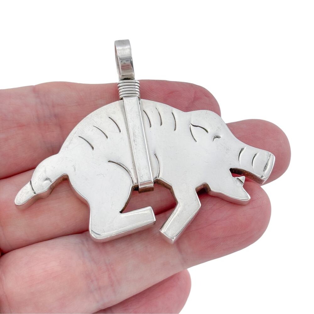 Vintage Mexico Sterling Silver 925 Wild Boar Razorback Pendant